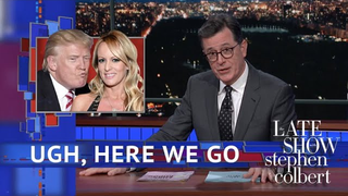 Look, if you have to read about Donald Trump and a porn star, at least have Stephen Colbert read it to you